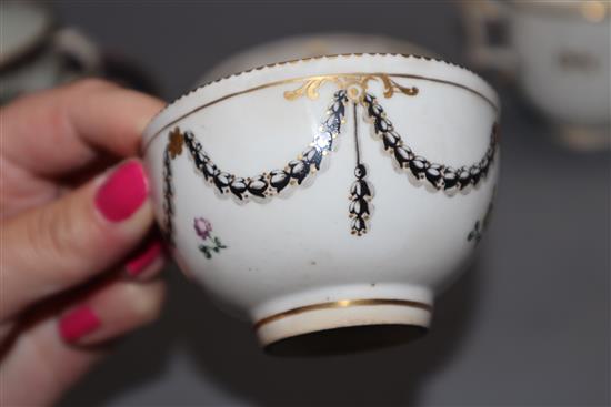 A Chelsea Derby tea bowl and saucer, a similar fluted cup an cover, c.1780, and a Worcester style cup and saucer, late 19th century,